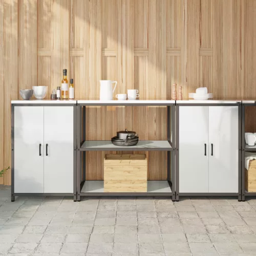  Konyhai Tároló Készlet polcokkal tárolóval ajtóval 3 pcs Ezüst 210 x 50 x 92 cm