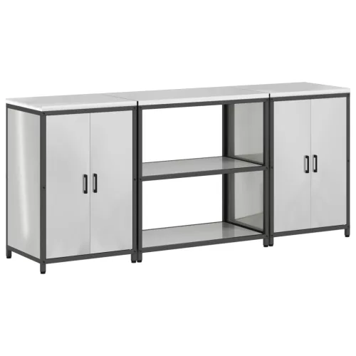  Konyhai Tároló Készlet polcokkal tárolóval ajtóval 3 pcs Ezüst 210 x 50 x 92 cm