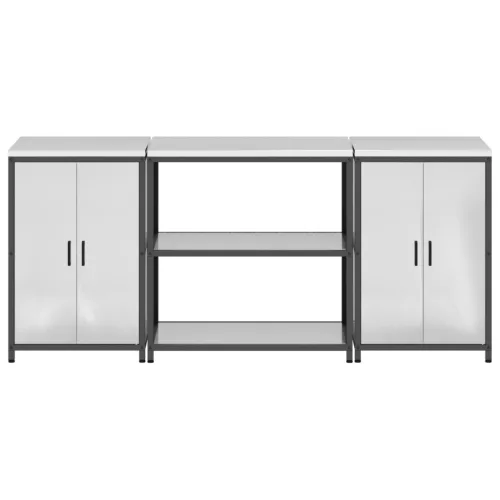  Konyhai Tároló Készlet polcokkal tárolóval ajtóval 3 pcs Ezüst 210 x 50 x 92 cm