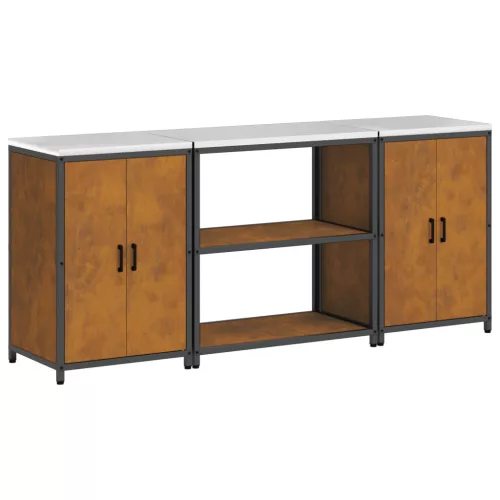  Konyhai Tároló Készlet polcokkal tárolóval ajtóval 3 pcs Rozsdás 210 x 50 x 92 cm