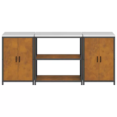  Konyhai Tároló Készlet polcokkal tárolóval ajtóval 3 pcs Rozsdás 210 x 50 x 92 cm