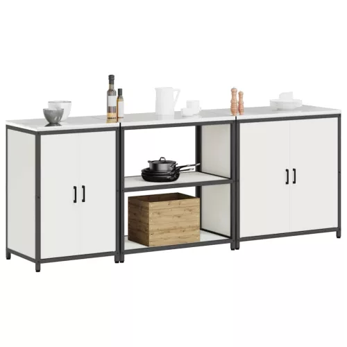  Konyhai tároló szett polcokkal Egyéb tárolóval ajtóval 3 pcs Fehér 210 x 50 x 92 cm