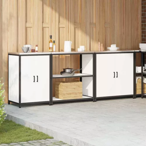  Konyhai tároló szett polcokkal Egyéb tárolóval ajtóval 3 pcs Fehér 210 x 50 x 92 cm