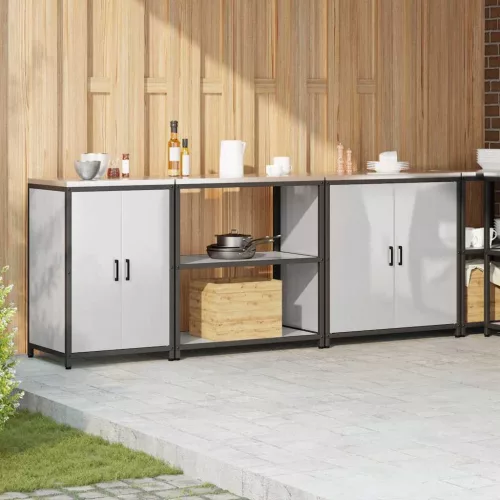  Konyhai tároló szett polcokkal Egyéb tárolóval ajtóval 3 pcs Ezüst 210 x 50 x 92 cm