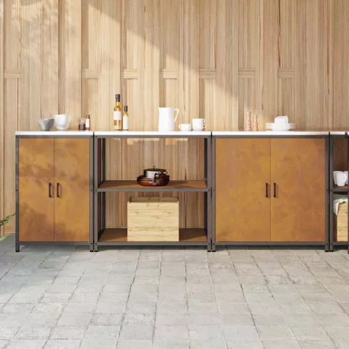  Konyhai tároló szett polcokkal Egyéb tárolóval ajtóval 3 pcs Rozsdás 210 x 50 x 92 cm