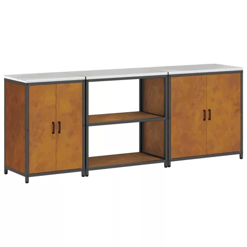  Konyhai tároló szett polcokkal Egyéb tárolóval ajtóval 3 pcs Rozsdás 210 x 50 x 92 cm