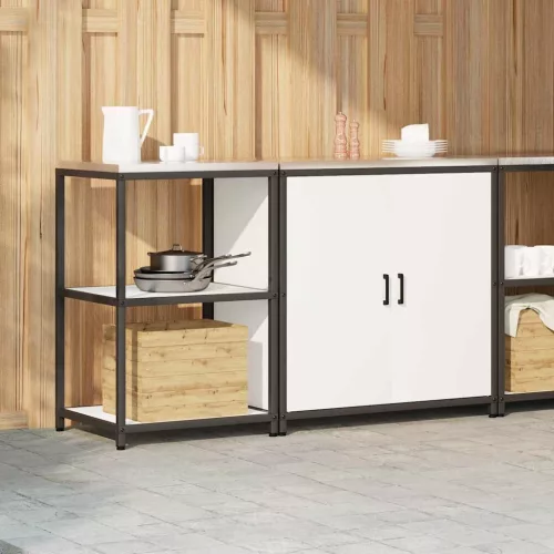  Konyhai Tároló Készlet polcokkal tárolóval ajtóval Állítható 2 pcs Fehér 150 x 50 x 92 cm