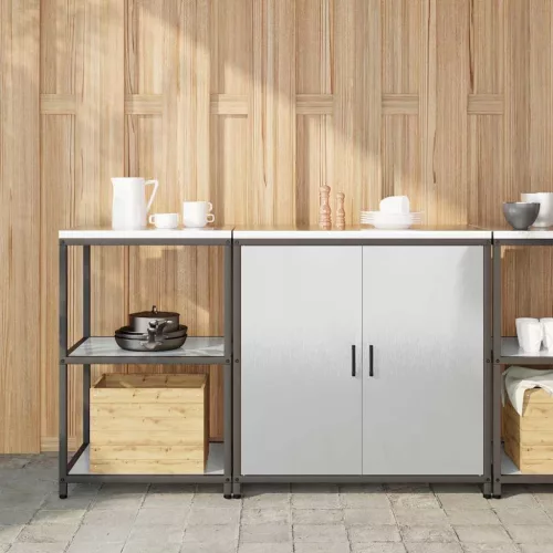  Konyhai Tároló Készlet polcokkal tárolóval Állítható 2 pcs Ezüst 150 x 50 x 92 cm