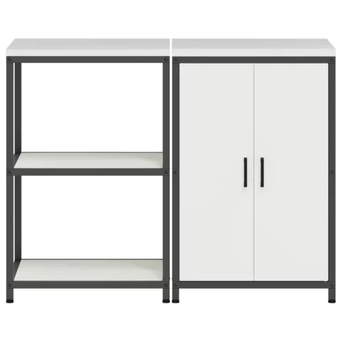  Konyhai Tároló Készlet polcokkal tárolóval ajtóval Állítható 2 pcs Fehér 120 x 50 x 92 cm