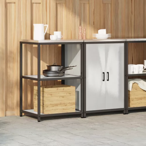  Konyhai Tároló Készlet polcokkal tárolóval ajtóval Állítható 2 pcs Ezüst 120 x 50 x 92 cm