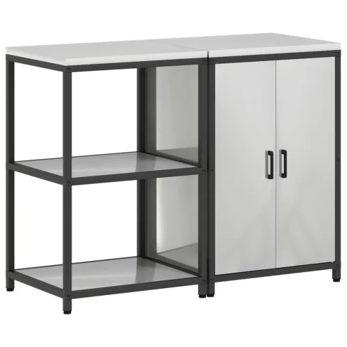  Konyhai Tároló Készlet polcokkal tárolóval ajtóval Állítható 2 pcs Ezüst 120 x 50 x 92 cm