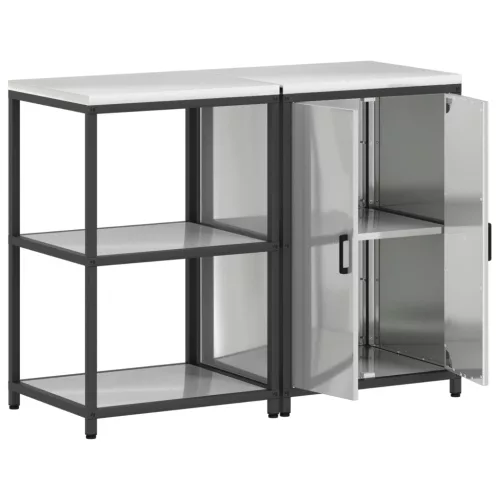  Konyhai Tároló Készlet polcokkal tárolóval ajtóval Állítható 2 pcs Ezüst 120 x 50 x 92 cm