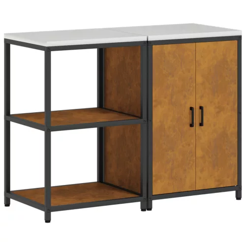  Konyhai Tároló Készlet polcokkal tárolóval ajtóval Állítható 2 pcs Rozsdás 120 x 50 x 92 cm