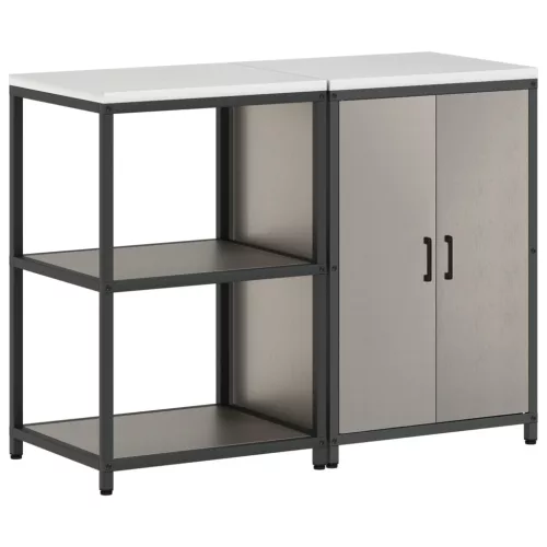  Konyhai Tároló Készlet polcokkal tárolóval ajtóval Állítható 2 pcs Rozsdás 120 x 50 x 92 cm