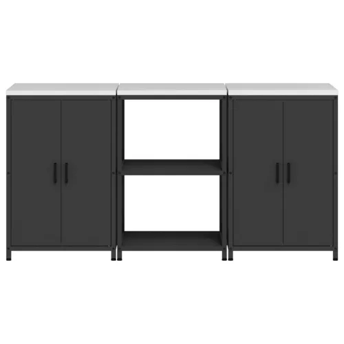  Konyhai Tároló Készlet polcokkal tárolóval ajtóval 3 pcs Fekete 180 x 50 x 92 cm