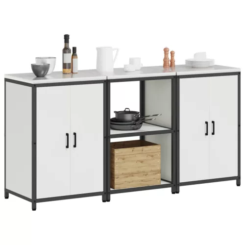  Konyhai Tároló Készlet polcokkal tárolóval ajtóval 3 pcs Fehér 180 x 50 x 92 cm