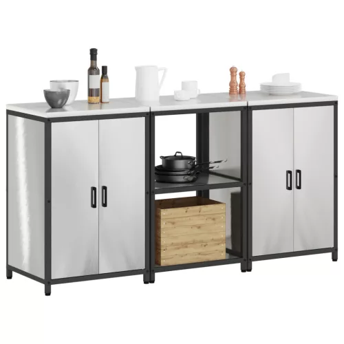  Konyhai Tároló Készlet polcokkal tárolóval ajtóval 3 pcs Ezüst 180 x 50 x 92 cm