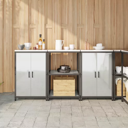  Konyhai Tároló Készlet polcokkal tárolóval ajtóval 3 pcs Ezüst 180 x 50 x 92 cm