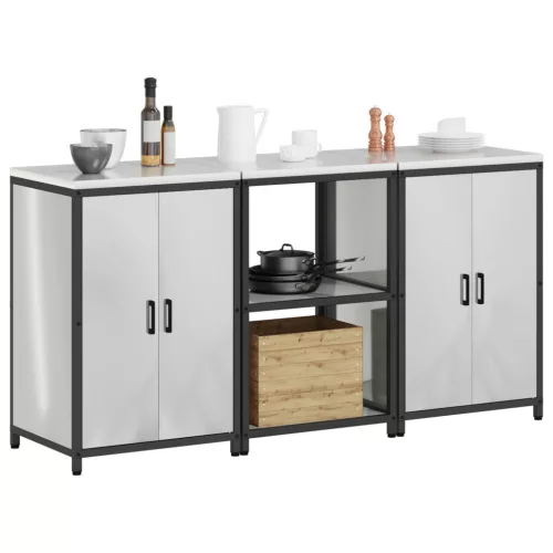  Konyhai Tároló Készlet polcokkal tárolóval ajtóval 3 pcs Ezüst 180 x 50 x 92 cm