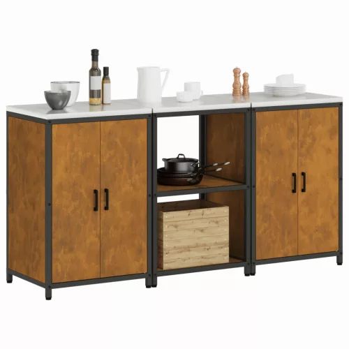  Konyhai Tároló Készlet polcokkal tárolóval ajtóval 3 pcs Rozsdás 180 x 50 x 92 cm