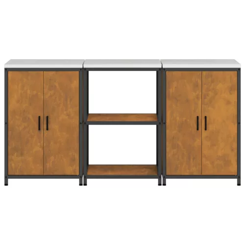  Konyhai Tároló Készlet polcokkal tárolóval ajtóval 3 pcs Rozsdás 180 x 50 x 92 cm