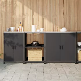    Konyhai tároló szett polcokkal Egyéb tárolóval ajtóval 3 pcs Fekete 210 x 50 x 92 cm