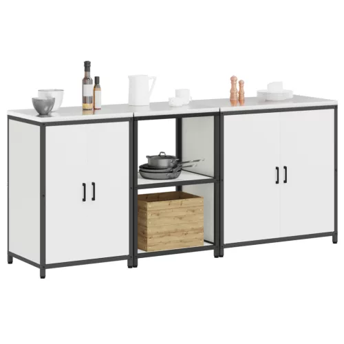  Konyhai tároló szett polcokkal Egyéb tárolóval ajtóval 3 pcs Fehér 210 x 50 x 92 cm