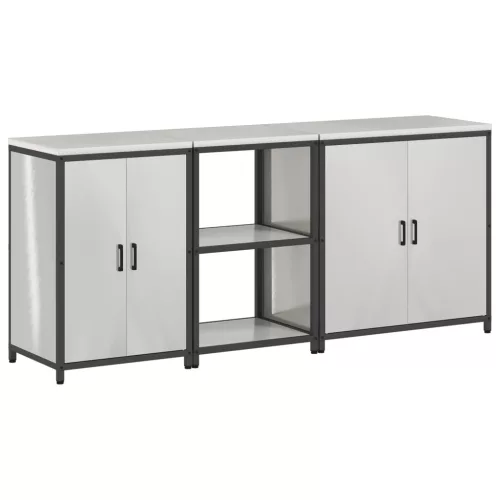  Konyhai tároló szett polcokkal Egyéb tárolóval ajtóval 3 pcs Ezüst 210 x 50 x 92 cm