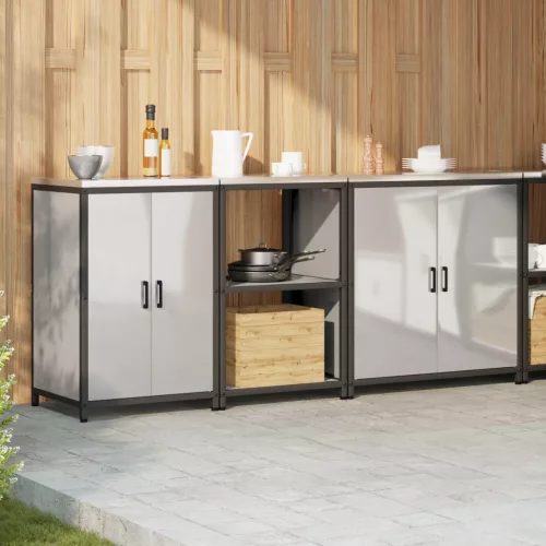  Konyhai tároló szett polcokkal Egyéb tárolóval ajtóval 3 pcs Ezüst 210 x 50 x 92 cm