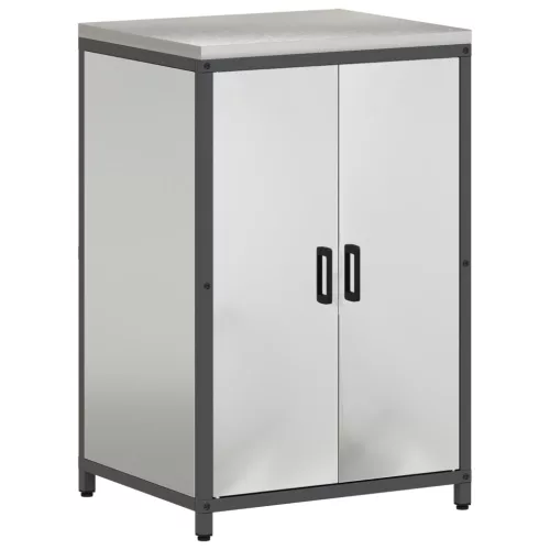  Konyhai tároló szett polcokkal Egyéb tárolóval ajtóval 3 pcs Ezüst 210 x 50 x 92 cm