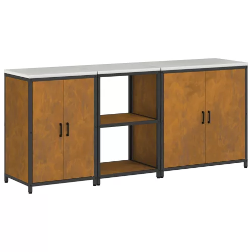  Konyhai tároló szett polcokkal Egyéb tárolóval ajtóval 3 pcs Rozsdás 210 x 50 x 92 cm