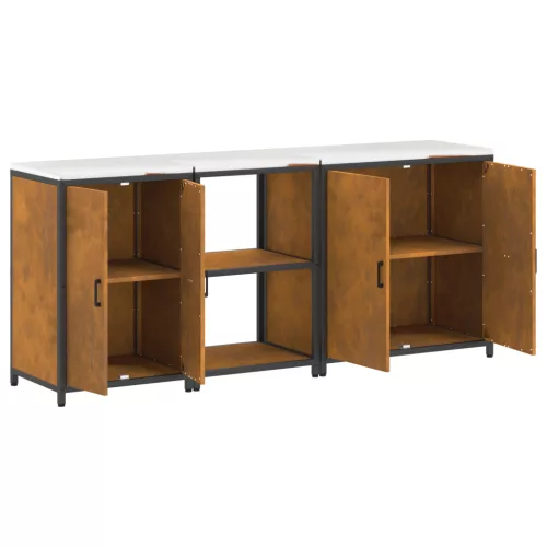  Konyhai tároló szett polcokkal Egyéb tárolóval ajtóval 3 pcs Rozsdás 210 x 50 x 92 cm