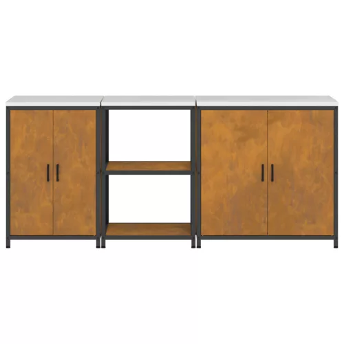  Konyhai tároló szett polcokkal Egyéb tárolóval ajtóval 3 pcs Rozsdás 210 x 50 x 92 cm
