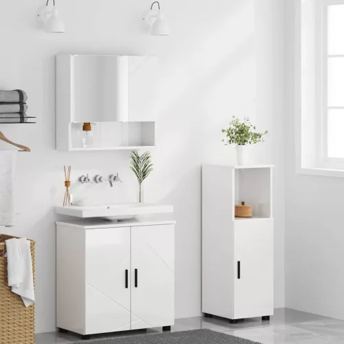  Fürdőszoba bútor szett 3 pcs Magasfényű fehér 61 x 35 x 64 cm