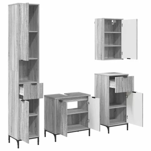  Fürdőszoba bútor szett fiókkal Szürke Sonoma Műanyag fa, fém