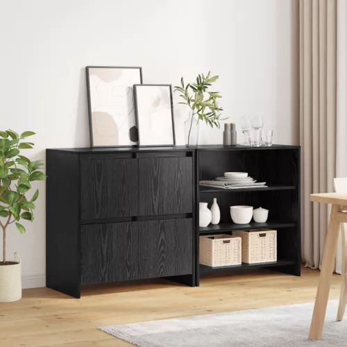  Széf polcokkal ajtóval 2 pcs Musta tammi 70 x 41 x 75 cm Faanyag
