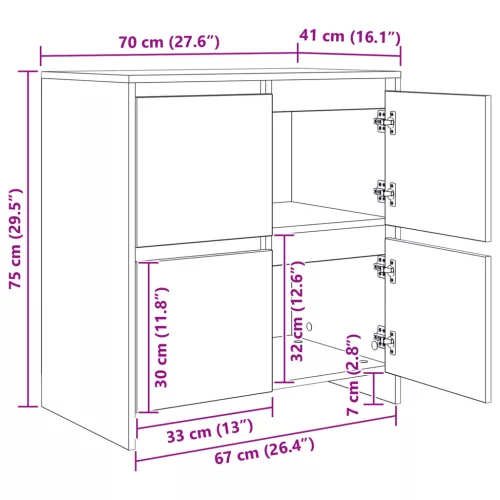  Széf ajtóval 2 pcs kézműves tölgy 70 x 41 x 75 cm Faanyag