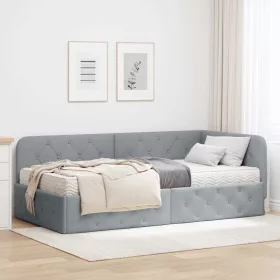    Sarokágy keret matracmal Világosszürke 90 x 200 cm szövet