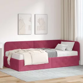    Sarokágy keret matracmal fejtámlával Bordó 90 x 190 cm Bársony