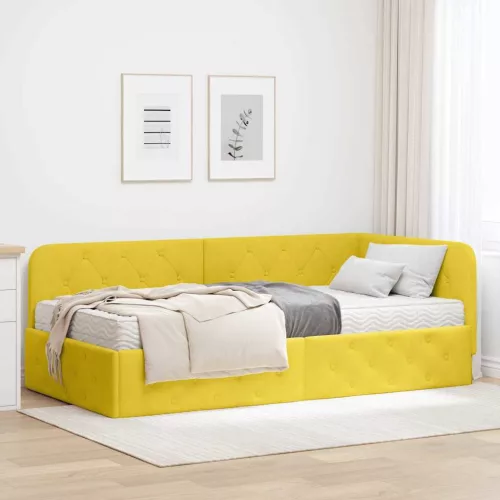  Sarokágy keret matracmal fejtámlával Sárga 90 x 200 cm Bársony