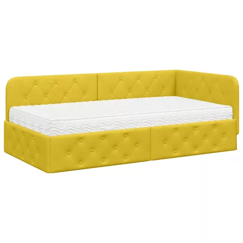  Sarokágy keret matracmal fejtámlával Sárga 90 x 200 cm Bársony