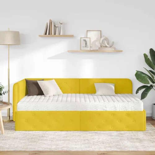  Sarokágy keret matracmal fejtámlával Sárga 90 x 200 cm Bársony