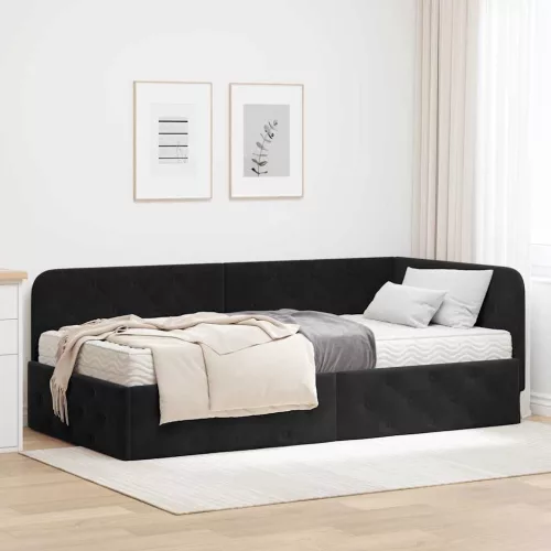  Sarokágy keret matracmal Fekete 100 x 200 cm Bársony