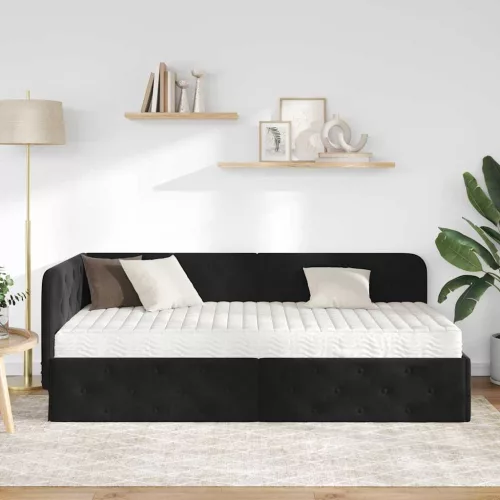  Sarokágy keret matracmal Fekete 100 x 200 cm Bársony