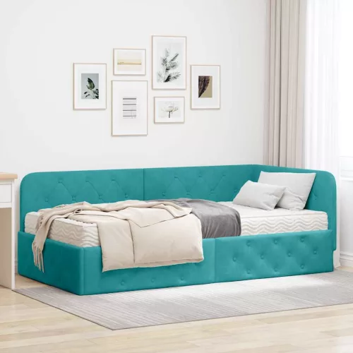 Sarokágy keret matracmal Türkiz 100 x 200 cm Bársony