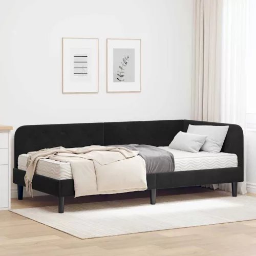  Sarokágy keret matracmal Fekete 100 x 200 cm Bársony