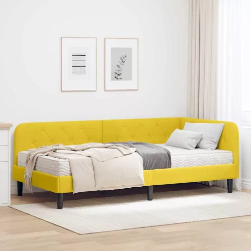  Sarokágy keret matracmal fejtámlával Sárga 100 x 200 cm Bársony