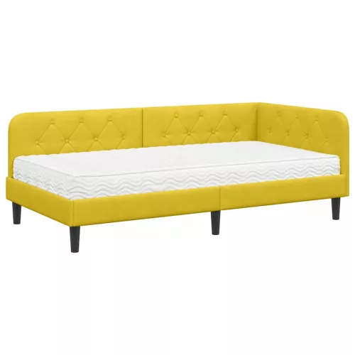  Sarokágy keret matracmal fejtámlával Sárga 100 x 200 cm Bársony