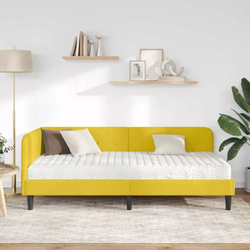  Sarokágy keret matracmal fejtámlával Sárga 100 x 200 cm Bársony