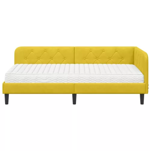  Sarokágy keret matracmal fejtámlával Sárga 100 x 200 cm Bársony